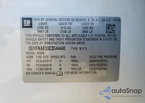 2012 Cadillac Srx Luxury Collection z USA, uszkodzony, nr VIN 3GYFNAE30CS544445